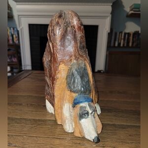 Beagle, carved and painted cypress knee.